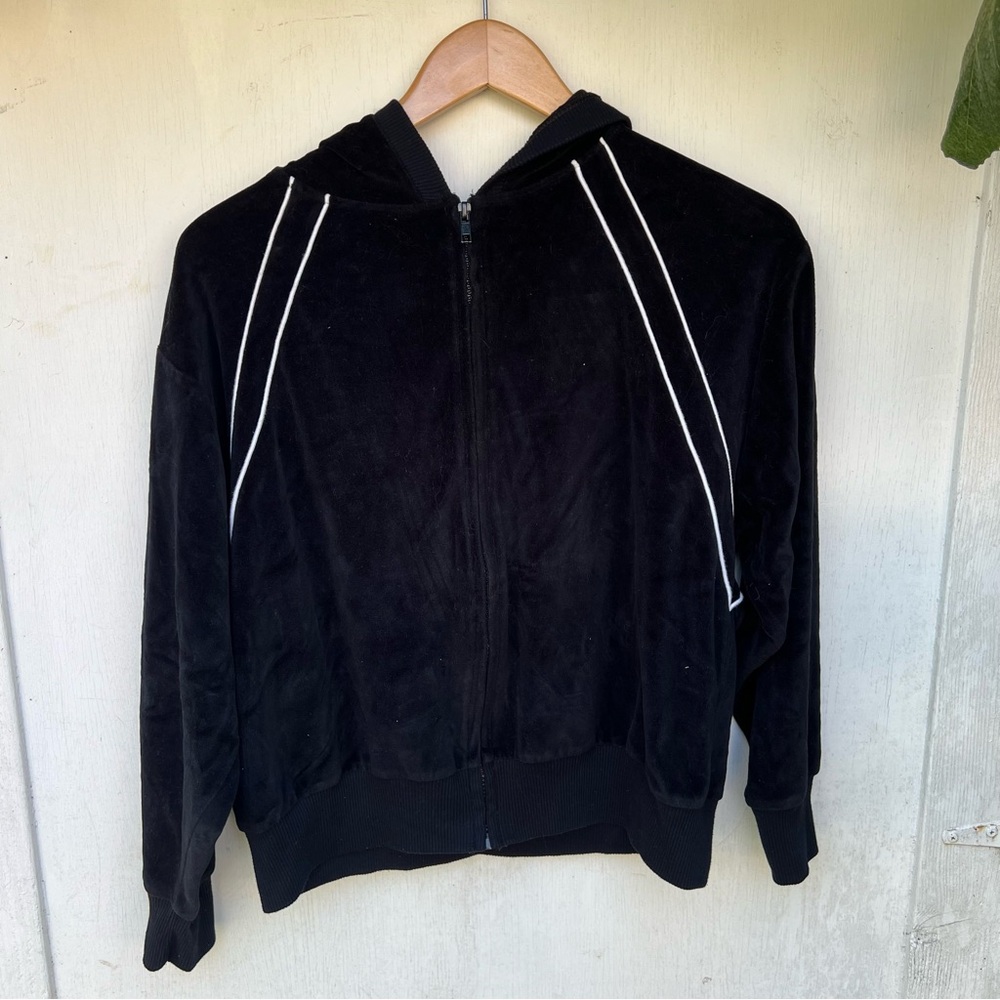 Y2K Vintage Shenanigans Black Velvet Zip Up Hoodie Size Small